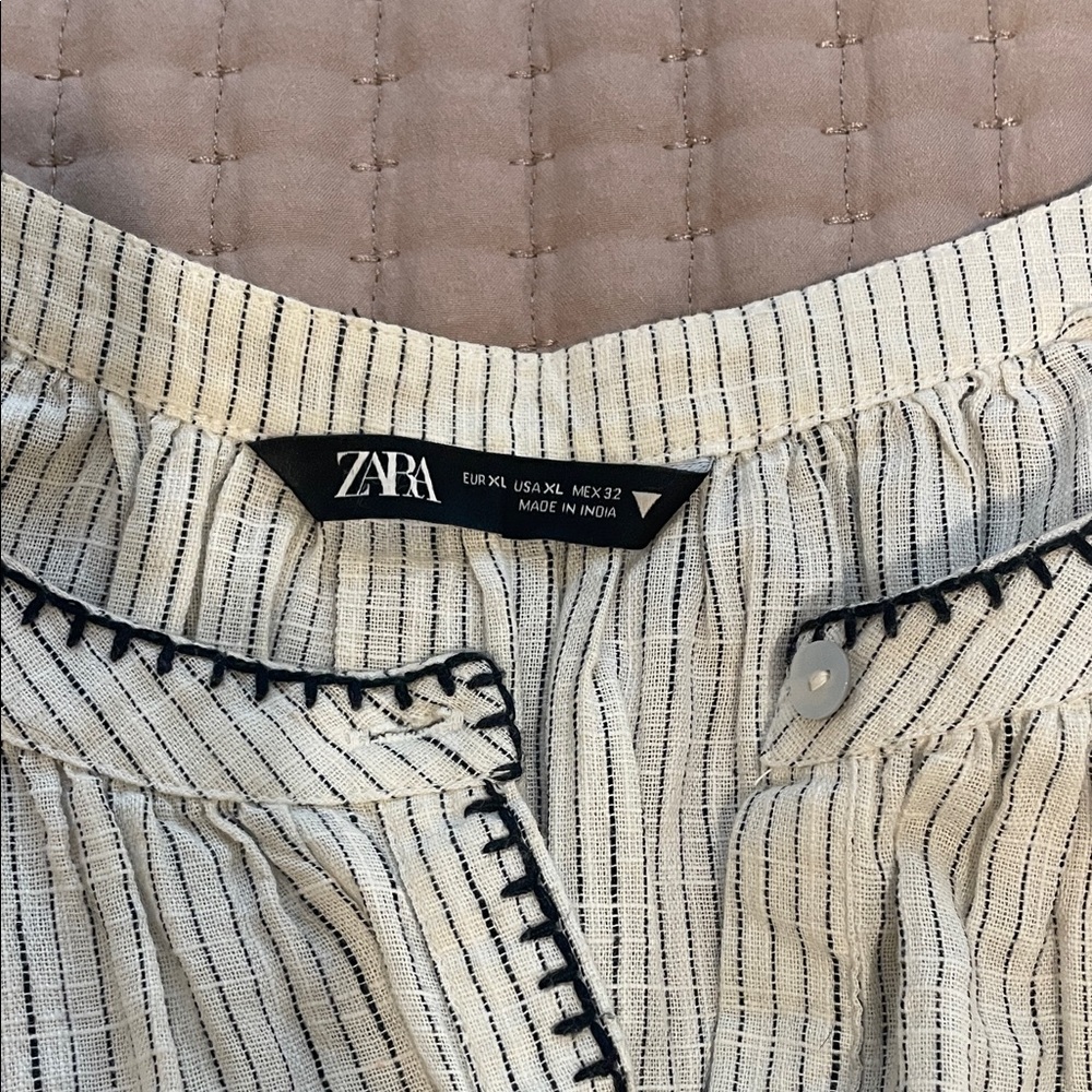 Zara Cream Blouse with Black Stripes